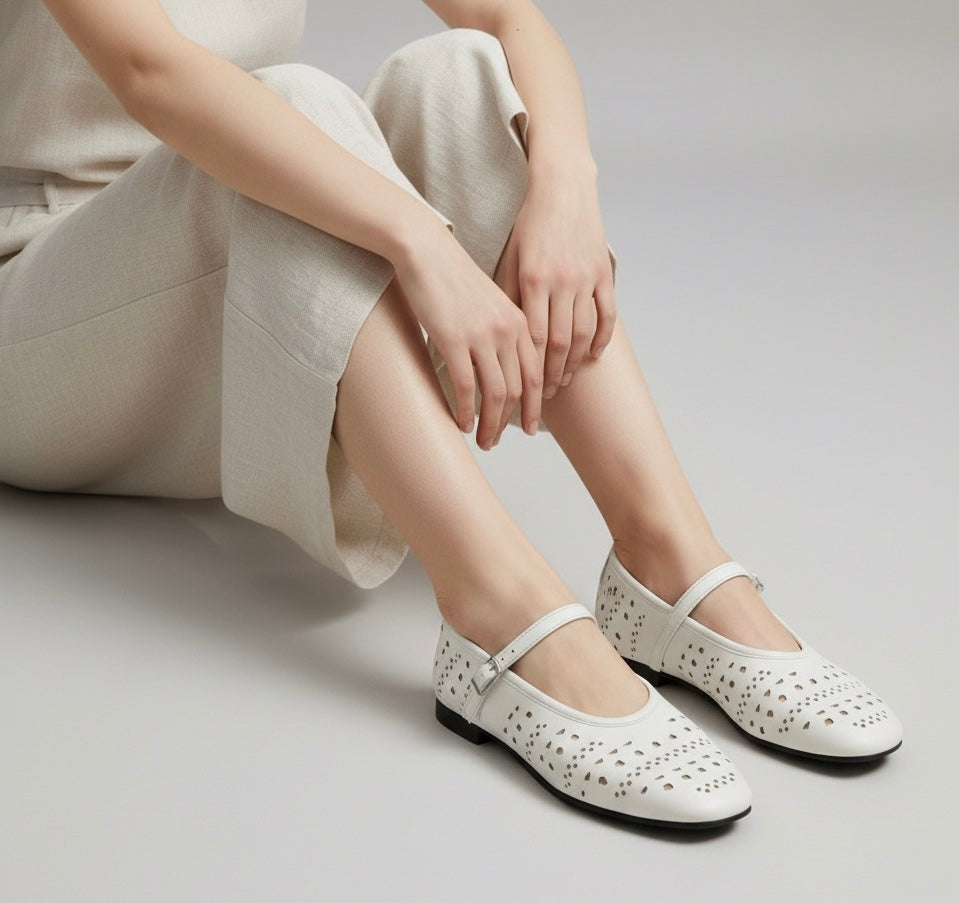 Allana White Laser Cut Leather