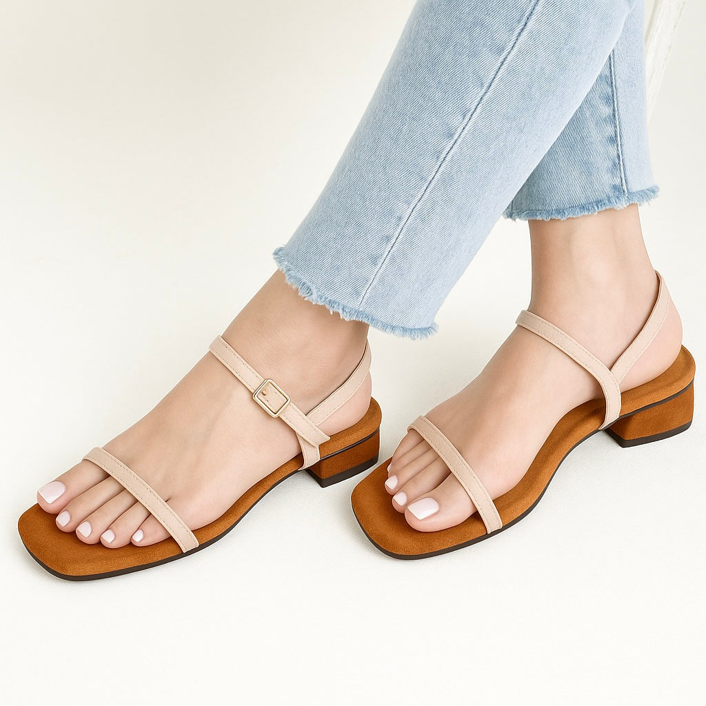 A Kimmy Strappy Sandals 1 inch heel two tone