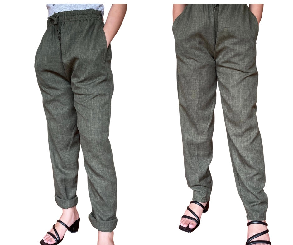 Buy 1 Take 1 Acid Linen Casual Pants Army Green & Beige