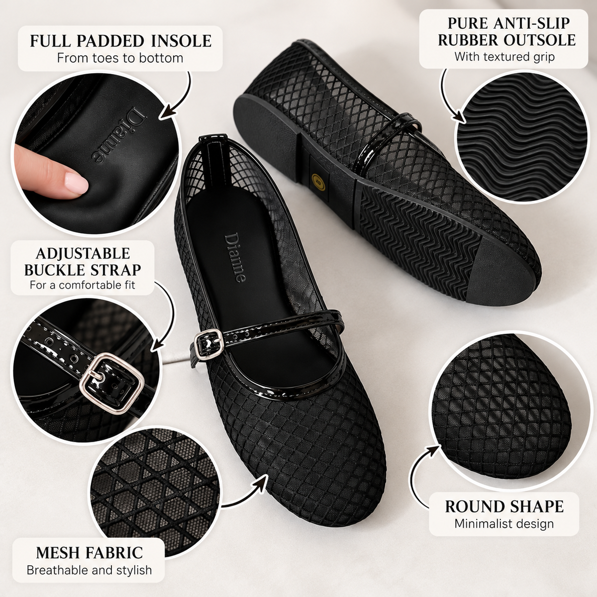 Luna Round Shape Mesh Shoes (Full Padded Insole)