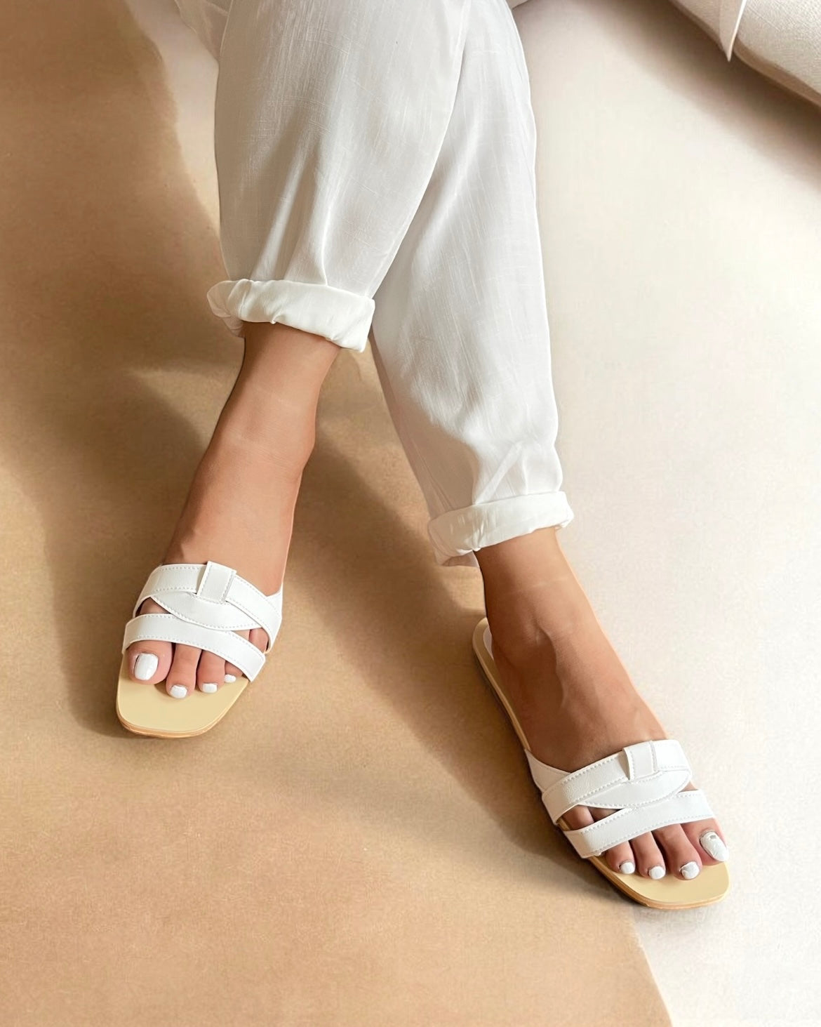 Chelsea Cross Flats White Leather