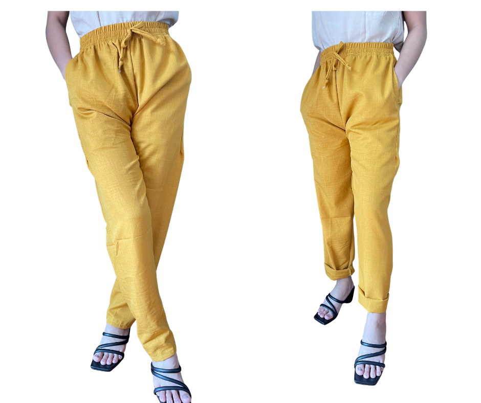 Outfits by Dianne Linen Casual Pants in Mustard