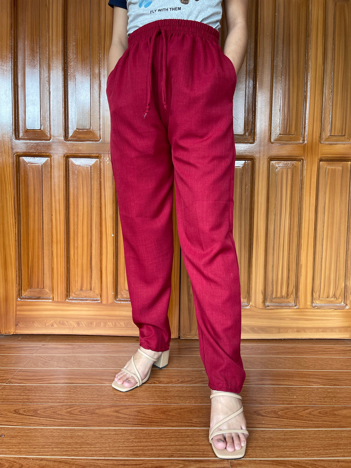 Outfits by Dianne Linen Casual Pants in Maroon